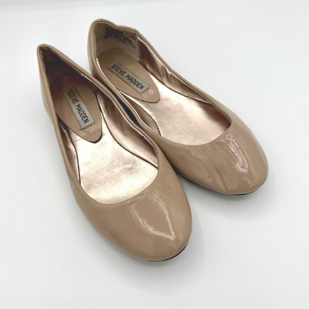 Steve Madden P Heaven Ballet Flats Womens 5.5 Nude Patent Leather Y2K Coquette‎